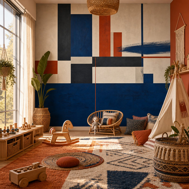 Décoration murale moderne Mid Mid Century, 160 po x 108 po, Non tissé