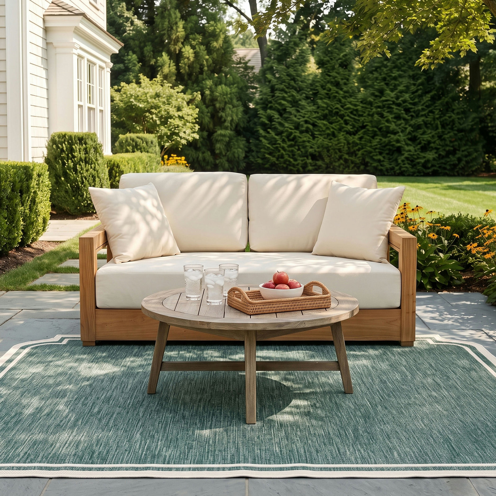 Melrose 53" Teak Patio Loveseat, Beige