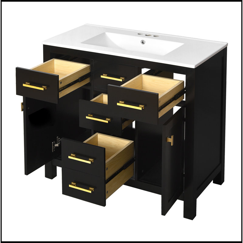 Ensemble de meuble-lavabo 36 po avec lavabo en céramique 36 po, armoire de salle de bain simple autoportante moderne avec 4 tiroirs et 2 armoires, meuble de rangement pour la salle de bain, ensemble de meuble-lavabo avec cadre en bois massif