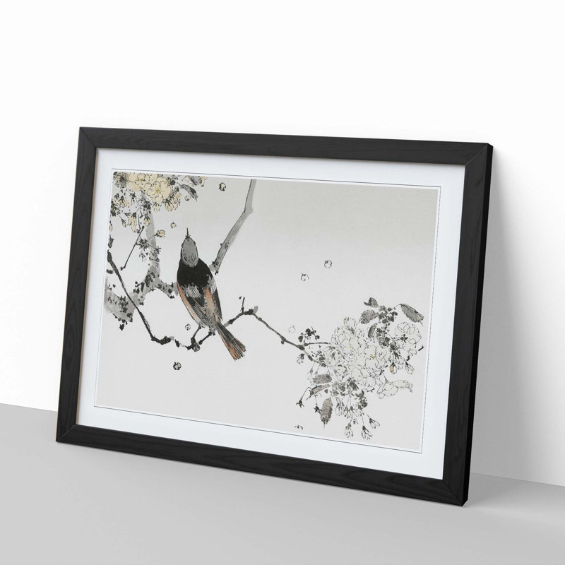 Japanese Swallow by Watanabe Seitei - Picture Frame Painting Print on MDF, Black Framed, 62cm H x 87cm W x 2cm D