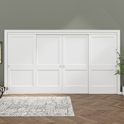 144" x 80" Height 2 Panel Classic Style Interior Sliding Closet Door Solid Core Hardware kit Handles Including