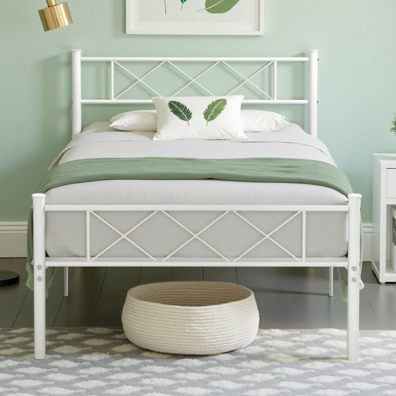 Single Double Size Beds with Headboard and Footboard, Metal Platform Bed Frame with Metal Slats Support, No Box Spring Needed, Easy Assembly