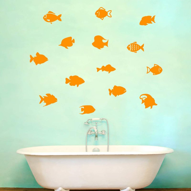 Décalcomanie murale "school of fish version 2" (ensemble de 14) Boley, Orange