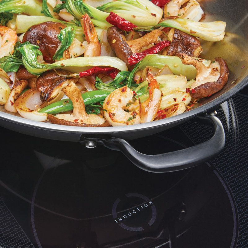KitchenAid 5-Ply Clad Stainless Steel Induction Wok, 15-Inch, Polished Stainless Steel