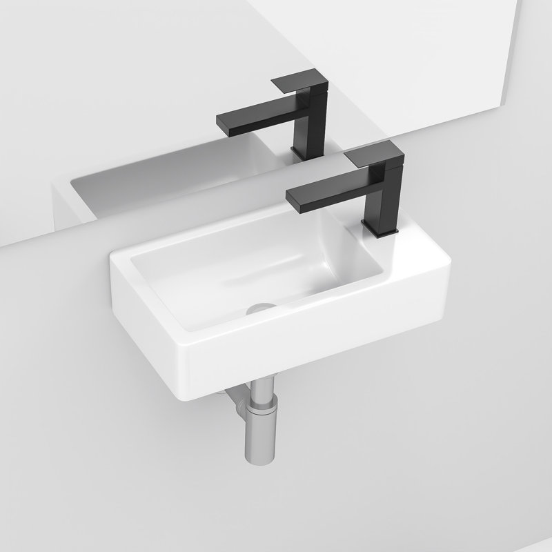 Lavabo de salle de bain 18 po x 10 po - Céramique murale, blanc, surface lisse, support en céramique blanche charmante, acide