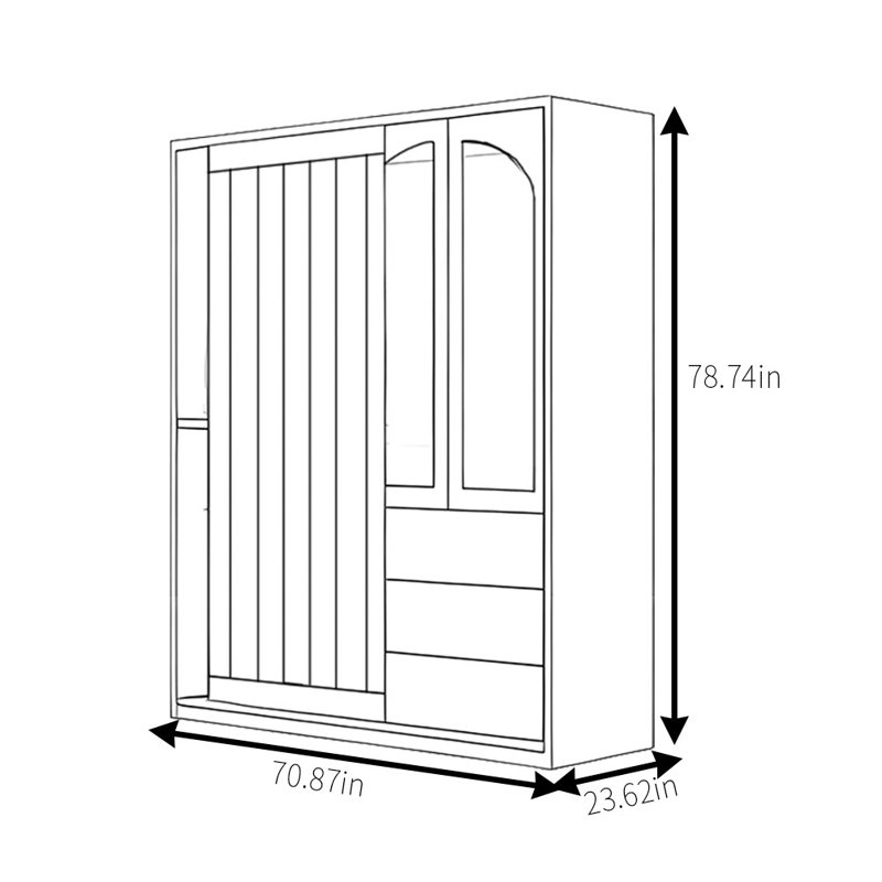 Retro Simple Push Pull Wardrobe, 78.74" H x 70.87" W x 23.62" D
