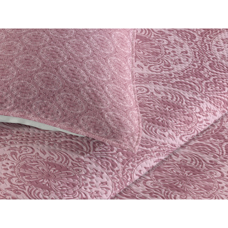 Polyester Damask Coverlet, King Bedspread + 2 Shams