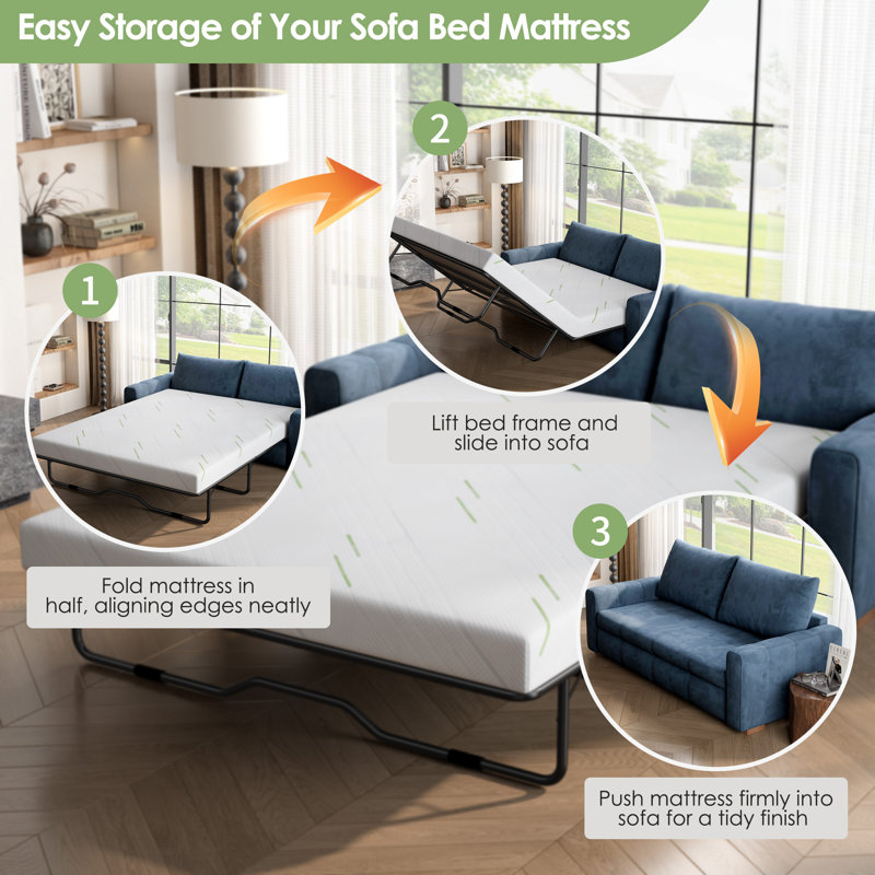 Matelas en mousse viscoélastique moyenne de 4 po pour canapé-lit, remplacement du matelas du canapé-lit - matelas seulement