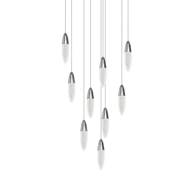 Luminaire suspendu rond 9 lumières Sultana, Chrome poli/blanc