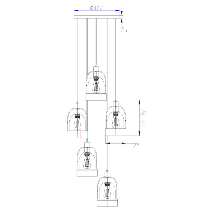 Luminaire suspendu géométrique 5 lumières grappe Elettra