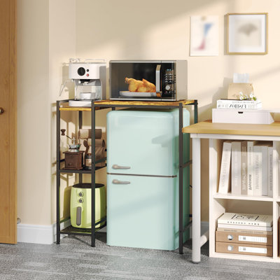 Mini-support de réfrigérateur avec tablettes de rangement, support de boulanger de cuisine en bois à 3 niveaux, support de micro-ondes autoportant, table basse pour la cuisine de dortoir