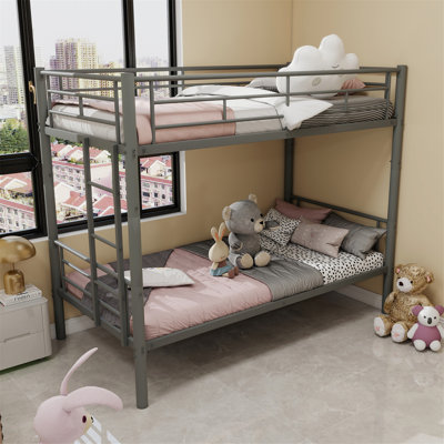 Twin Over Twin Metal Bunk Bed for Kids, Sturdy Frame with Ladders & Guardrails, Convertible Design, No Box Spring Needed by Isabelle & Max