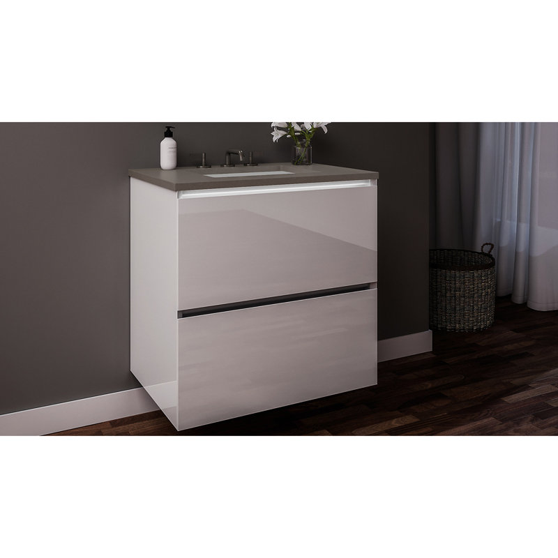 Curated Cartesian 31" Double Bathroom Vanity Set, Stone Gray, White, 25" Width