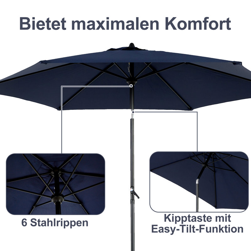 Parasol de patio 9 pi avec bouton poussoir inclinable et manivelle, Marine