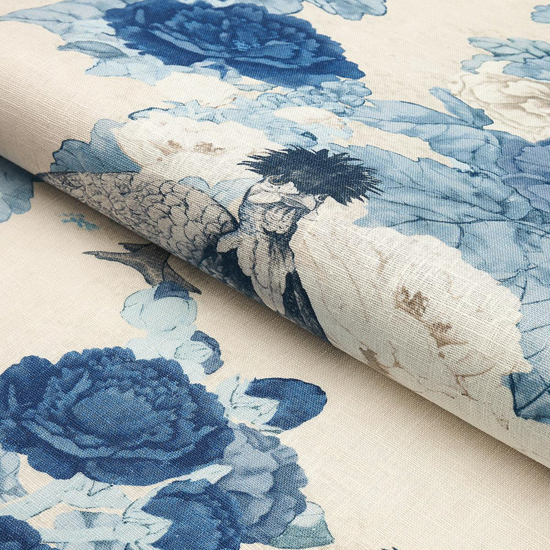 Schumacher x Mary McDonald Lady Hollyhock Fabric, Blue/White