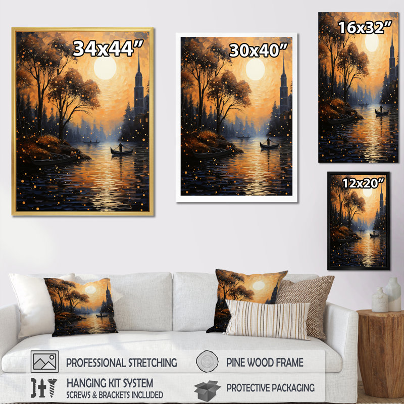 «Yellow Canal Golden Hour Glow II», impressions sur toile paysage et nature, H 40 po x l 30 po x P 1,5 po, Toile tendue
