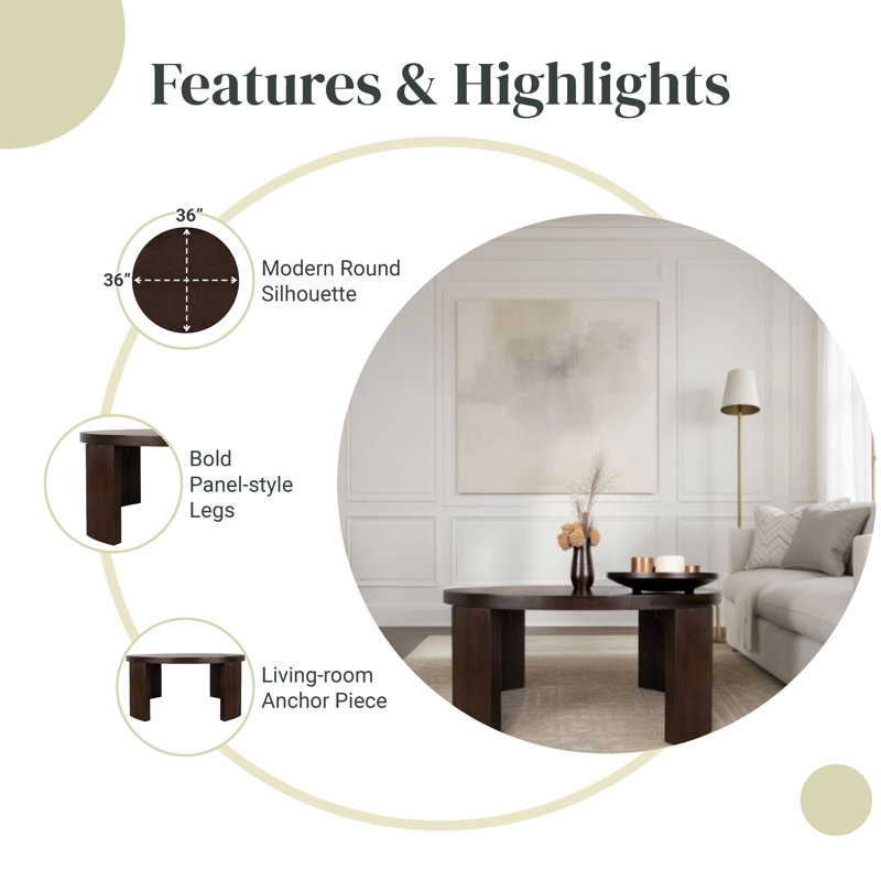 Londyn 36" Round Coffee Table, Dark Brown, Dark Brown