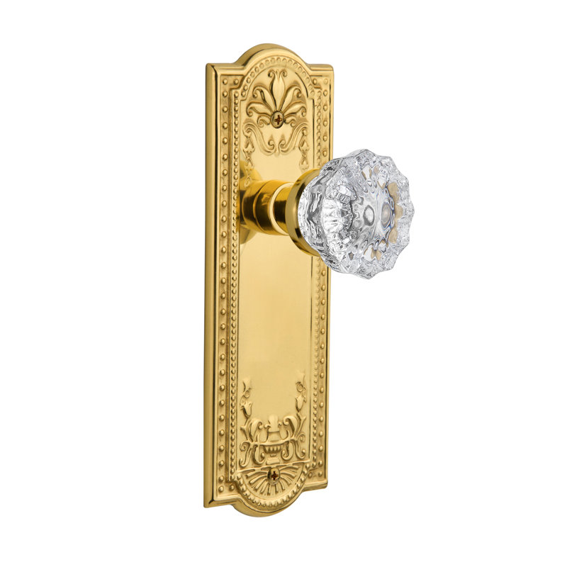 Meadows Plate with Crystal Door Knob, Unlacquered Brass, 2-3/8"