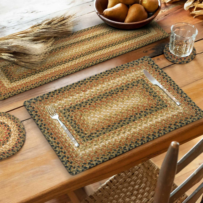 Premium Jute Braided Indoor Table Runners, Size 11"x36", Russett, 11" x 36"  Rectangle, Geometric/Striped