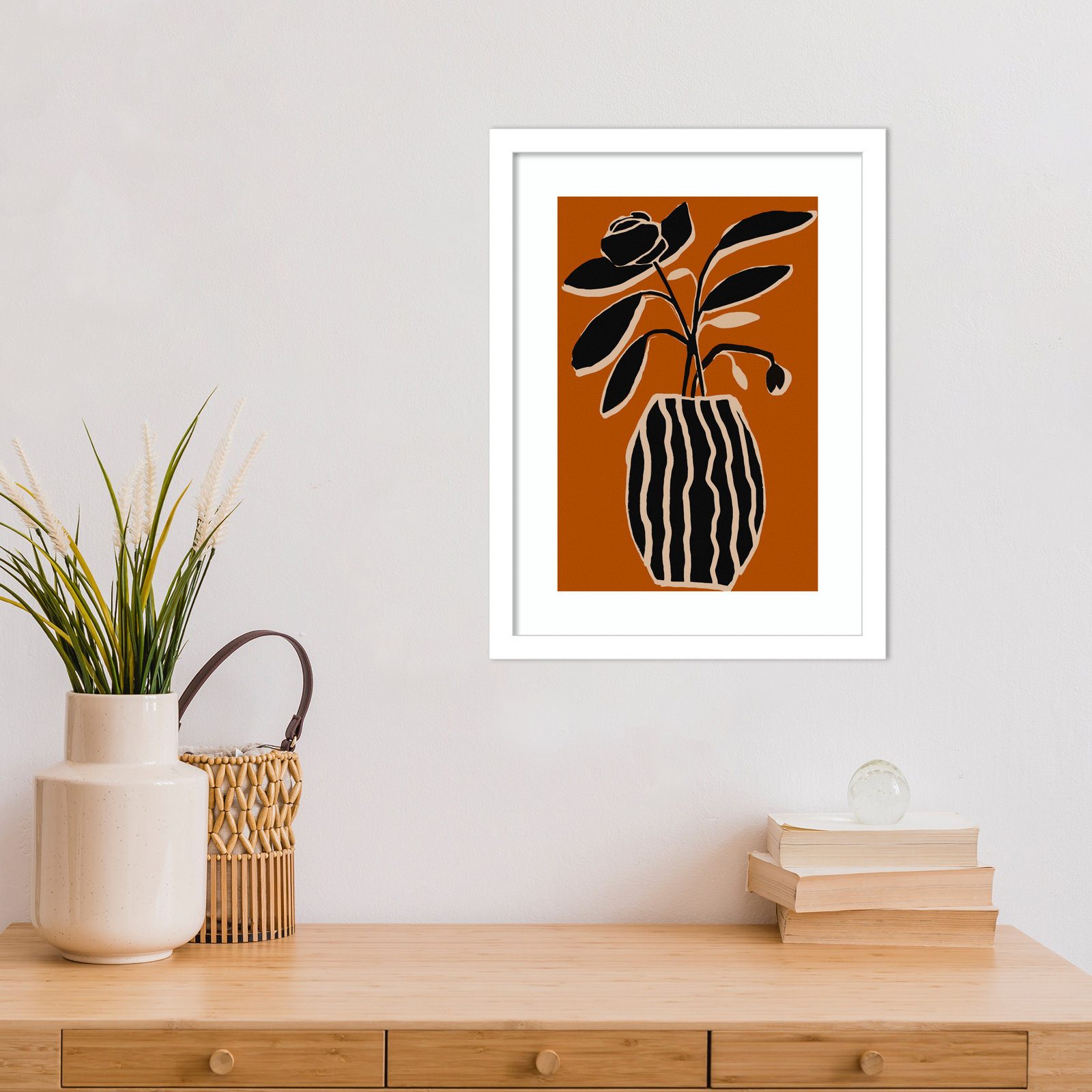Ochre Still Life No 5 by Treechild, White Framed, 17" H x 13" W x 1" D