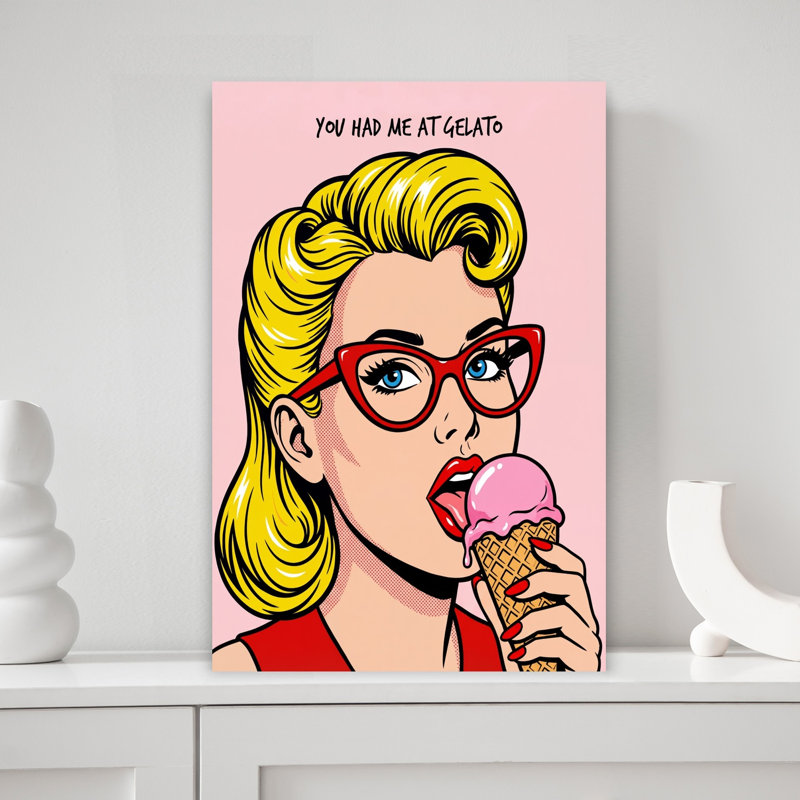 «Retro Girl Gelato», art mural rétro, H 18 po x l 12 po