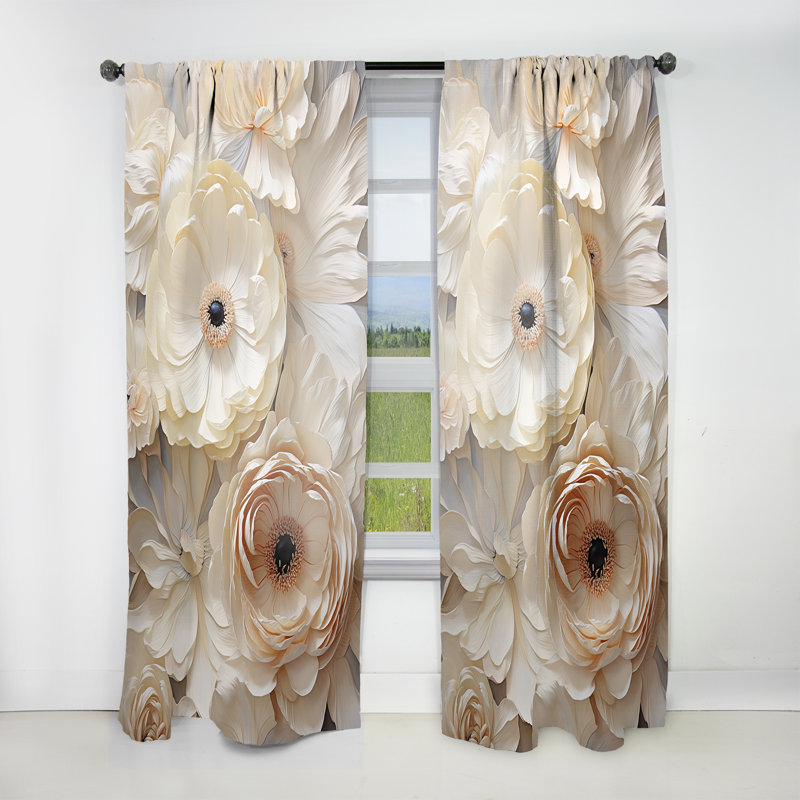 Vita Beige minimalism Ranunculus Dreams - Ranunculus Curtain - Velvet Room Darkening - 1 panel, 52" W x 95" L