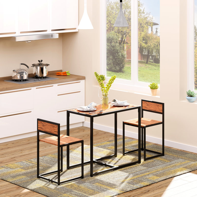 3 repas pour 2 personnes, table de cuisine et chaises. Fabriqué avec des pieds en acier. Siège confortable à dossier bas. Plateau de table pour gratter l'eau. Couleur brune. Instructions d'assemblage faciles. L 35,5 po x
