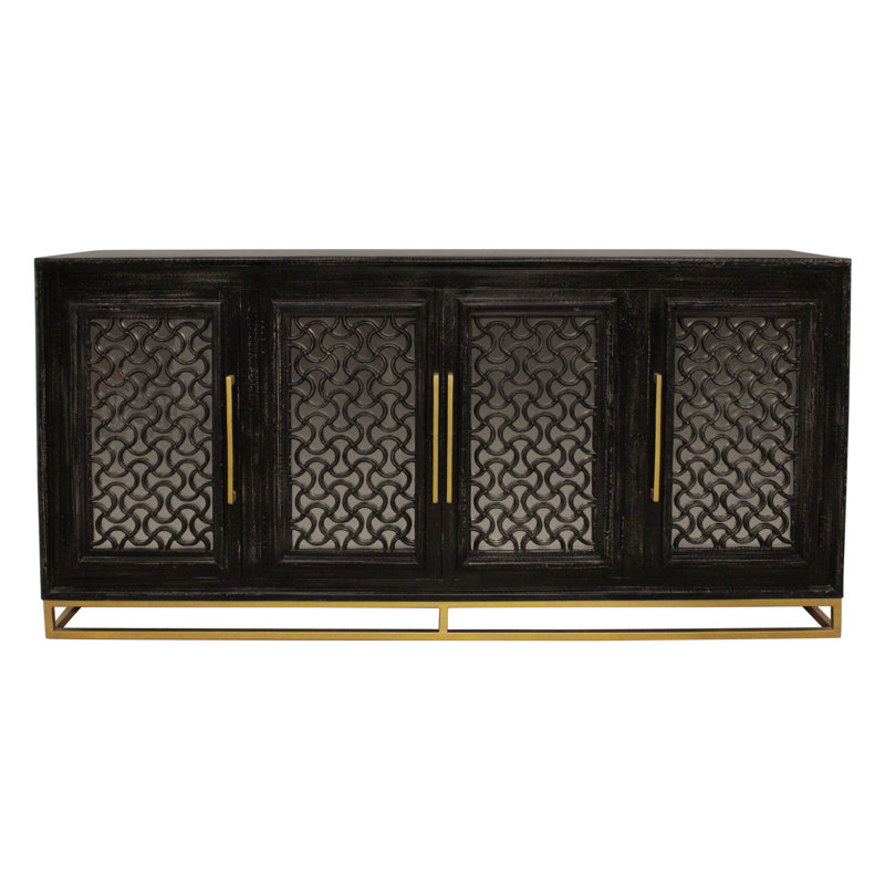 Juno 4-door Sideboard In Antique Black With Traditional Carving On Solid Wood