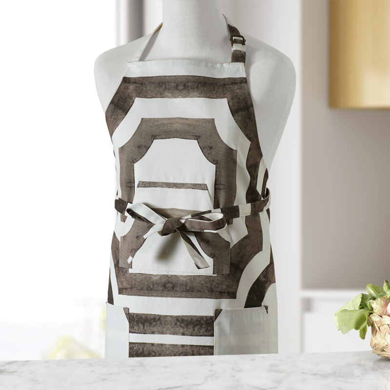 Printed Cotton Kitchen Apron with Pockets Adjustable, Mecca Brown