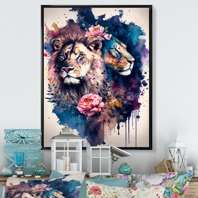 «Cute Lions Floral Art I», peinture sur toile