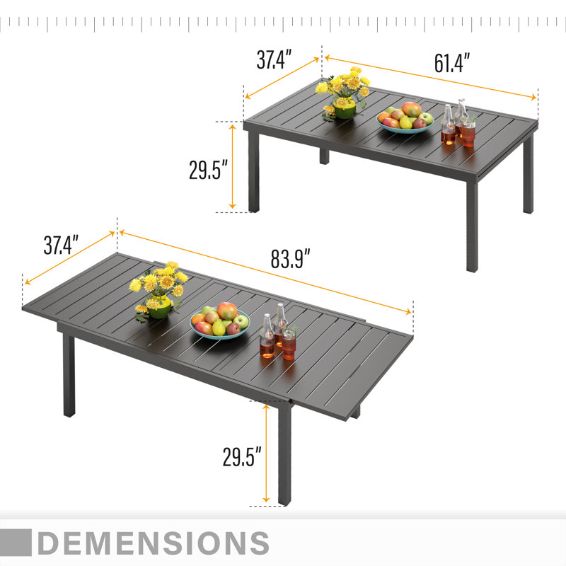Shutesbury 61.4" W x 37.4" D Steel Extendable Rectangular Patio Dining Table