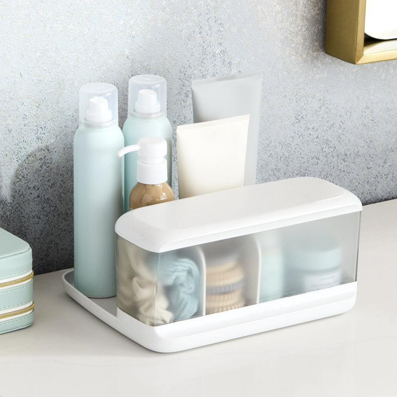 YouCopia HideAway Counter Caddy, Bathroom Countertop Organizer Bin with Adjustable Dividers and Lid