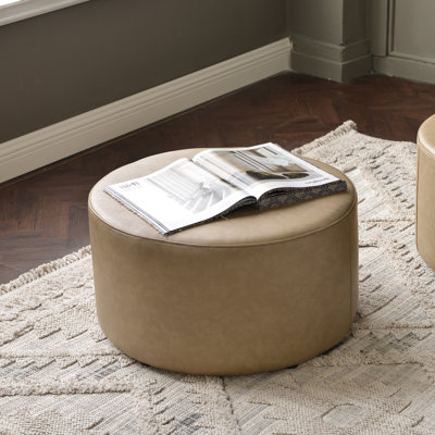 24" Wide Faux Leather Round Upholstered Ottoman