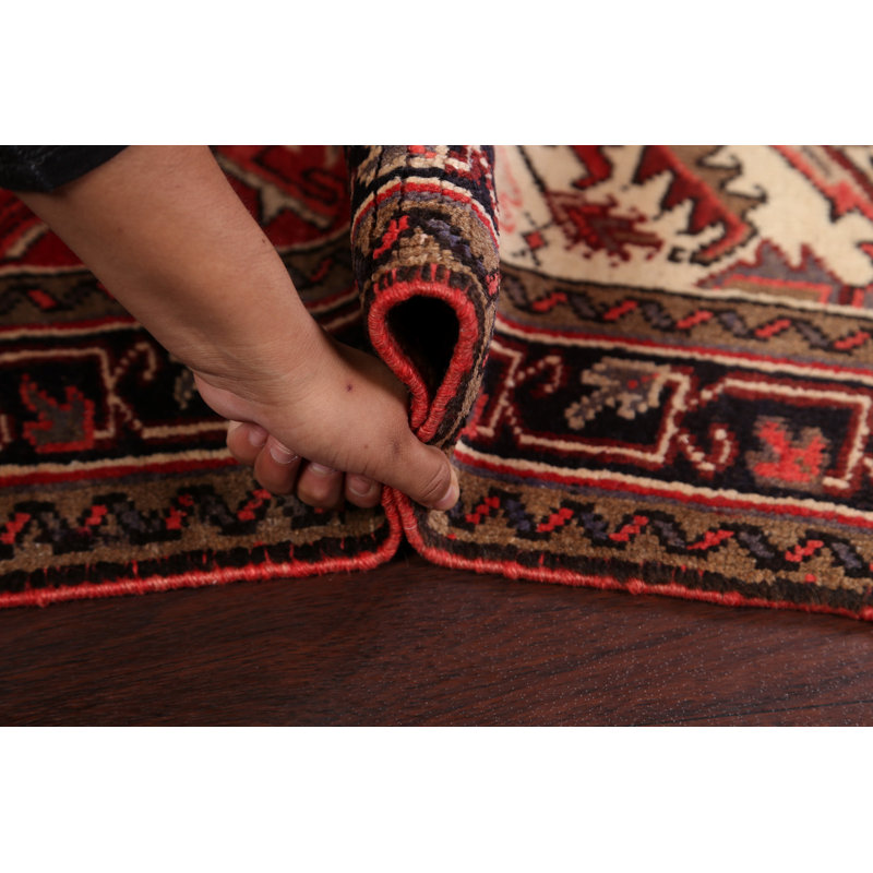 Tapis décoratif en laine noué à la main de conception unique Heriz rouge 3 pi 5 po x 4 pi 10 po