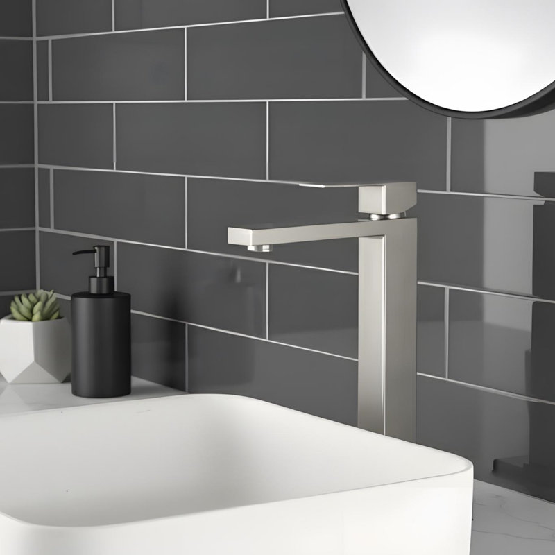 Modern Bathroom Sink Faucet with Single Handle, Brushed Nickel