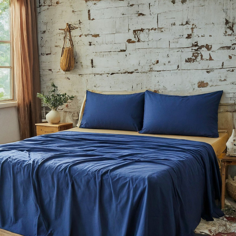 Polyester Machine Woven Sheet Set, Twin Sheet Set + Fitted Sheet + 1 Pillowcase, Ocean Blue