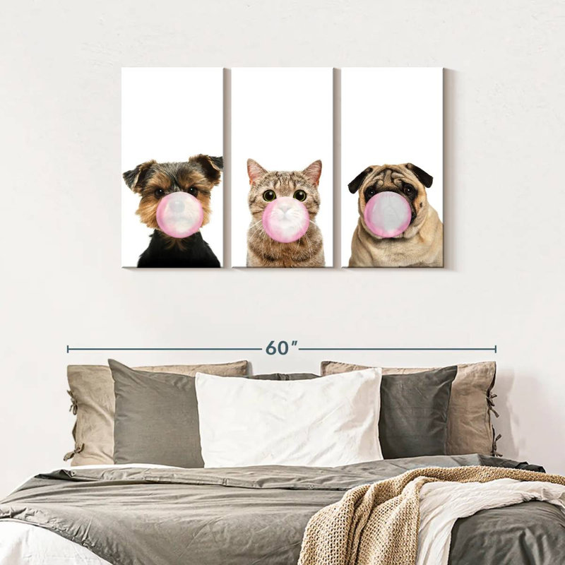Impression sur toile de plusieurs animaux Bubble Gum, H 45 po x l 28 po x P 1,25 po
