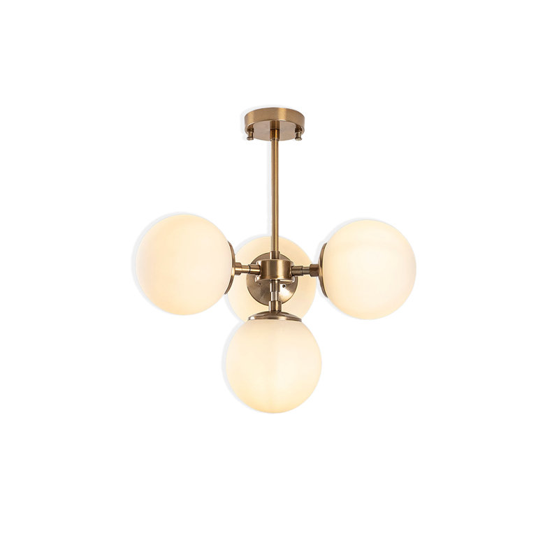 Lustre 4 lumières en métal avec capuchon en verre