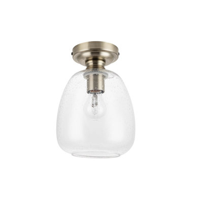 Buxton Bathroom light Classic Bubble Glass Ceiling Light - Antique Brass Base, IP44, 18x18x25cm, 1xE27. Max. 15W LED (Bulb not included)