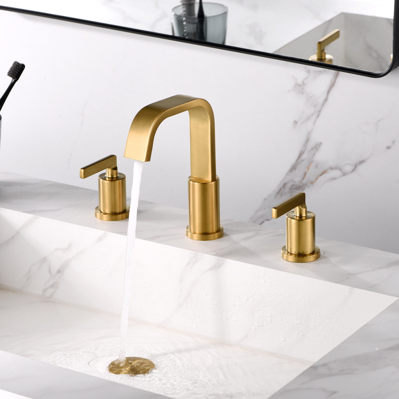 Widespread Bathroom Faucet with Drain Assembly, Brushed Gold