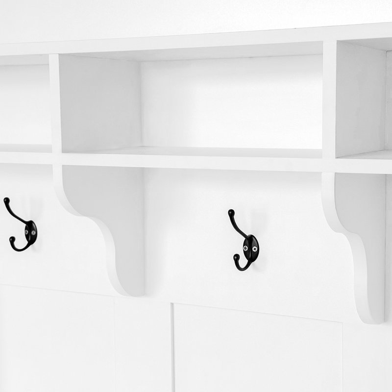 47.2'' Wide Hall Tree With Bench And Shoe Storage, Multi-Functional Storage Bench With 3 Hanging Hooks & Open Storage Space, Rectangle Storage & Shelves Coat Rack For Hallway