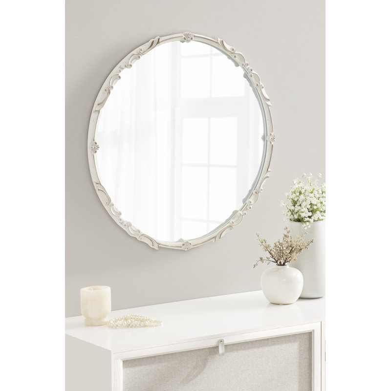 Tantallon Traditional Metal Round Wall Mirror, White