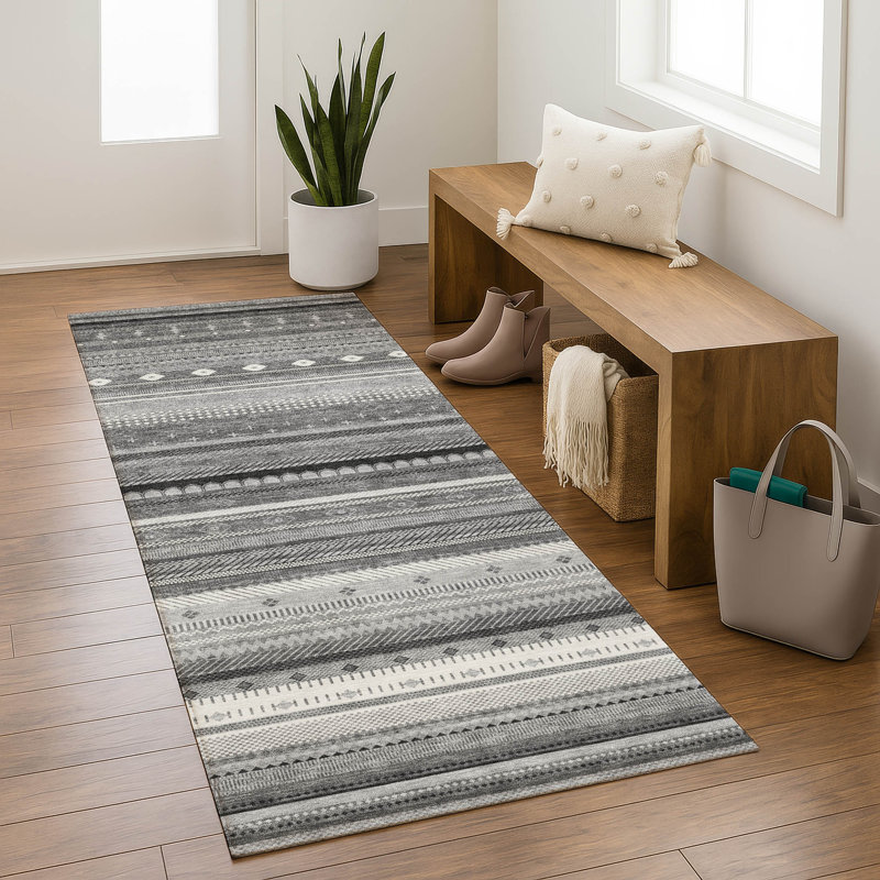 Tapis rayé de qualité supérieure Mayfield, Gris, Tapis de couloir 2 pi 3 po x 7 pi 6 po