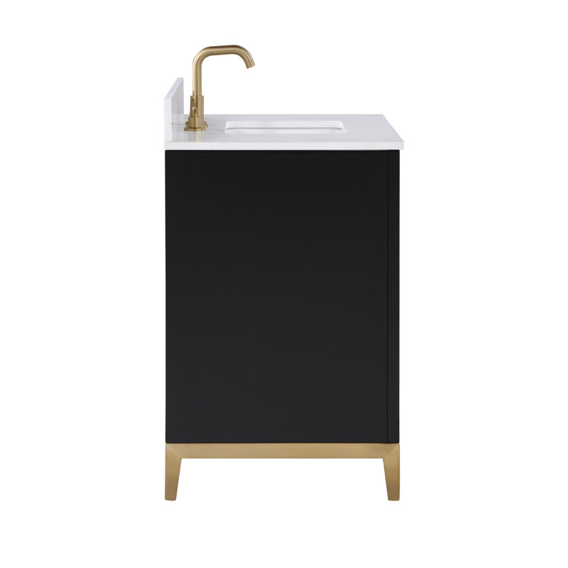 Gracie 36'' W Single Vanity, Midnight Black, White Quartz, Satin Brass