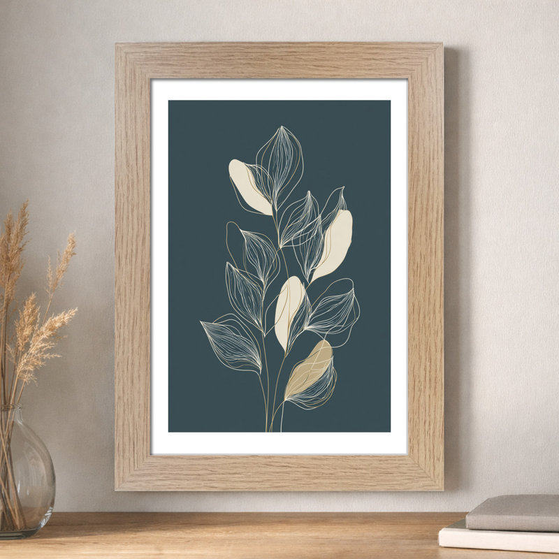 Scandinavian Abstract Botanical Linework Wall Art Home Decor, stems in deep teal & beige, fine Giclee Art Print ideal for gallery 1 Piece Wall Art