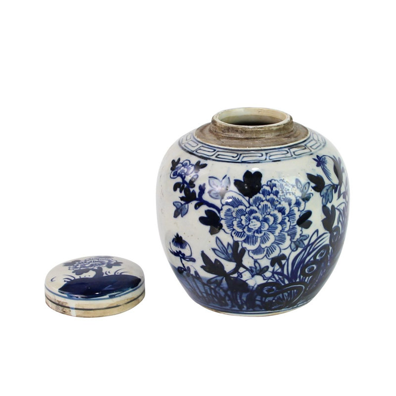 Handmade Ginger Jar, Blue and White Pheasant with Peony 2