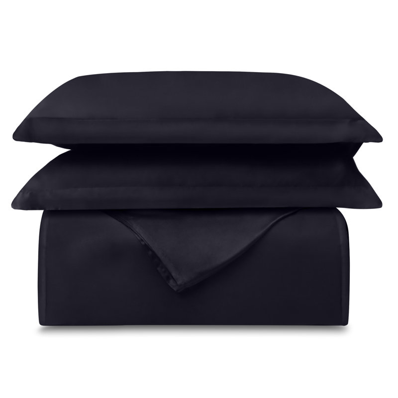 Delara GOTS Certified 100% Organic Cotton Sateen Duvet Cover Set, 400TC, Long Staple, Soft & Breathable, Dark Gray