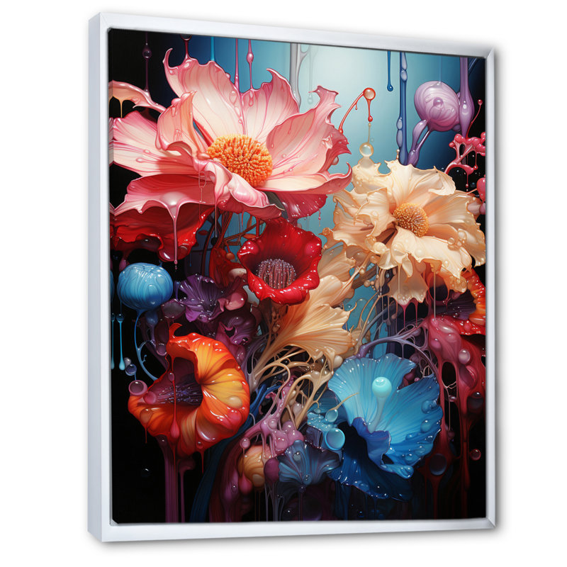 Abstractions florales, botaniques sur toile, H 44 po x l 34 po x P 1,5 po, Cadre flottant blanc
