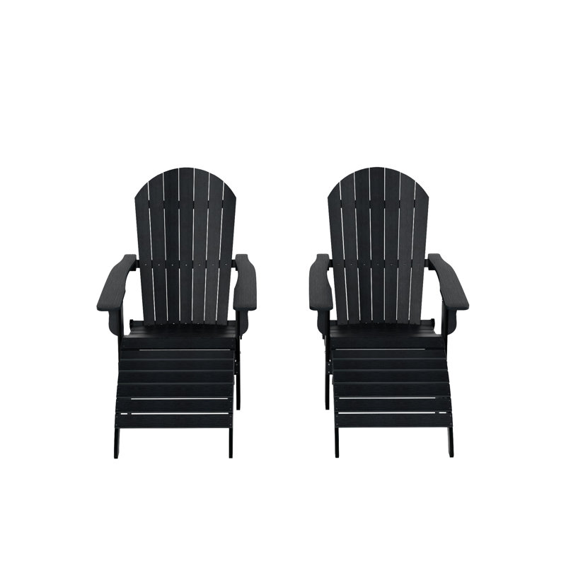 Chaise Adirondack pliante en plastique avec repose-pieds Arrlo, Noir