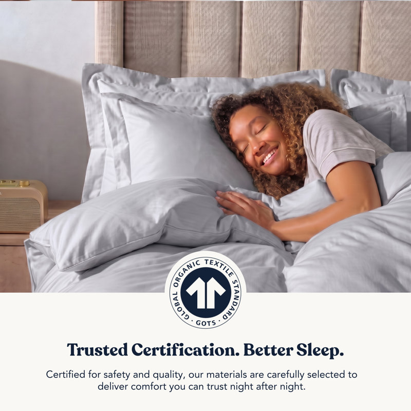 Delara GOTS-Certified Organic Cotton Sateen Pillowcase Set of 2, 400 Thread Count, Soft Long-Staple Cotton, King, Light Gray